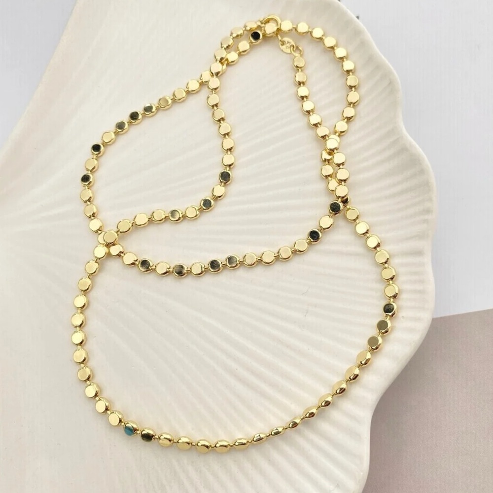 Flat Bead Sequin Chain Layering Choker | Waterproof 14K Gold Plated Necklace - Picture 7 of 13